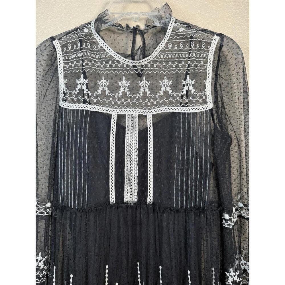 Zara Trinny Black Lace Sheer Tulle XS Embroidered Gothic Boho Maxi Whimsigoth‎ - Picture 2 of 12